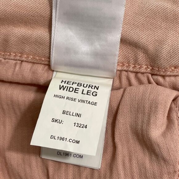 NWT DL1961 Hepburn Wide Leg High Rise Vintage Bellini Pink‎ Raw Hem Jeans Sz 20W - Picture 6 of 8
